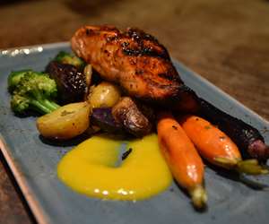 grilled salmon over veggies